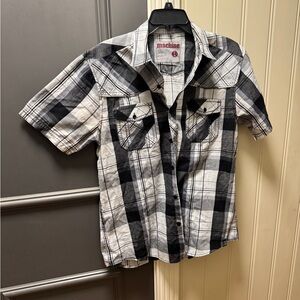 Machine Black, Gray and White Plaid Shirt